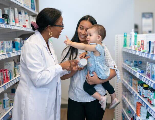 pharmacist with patients